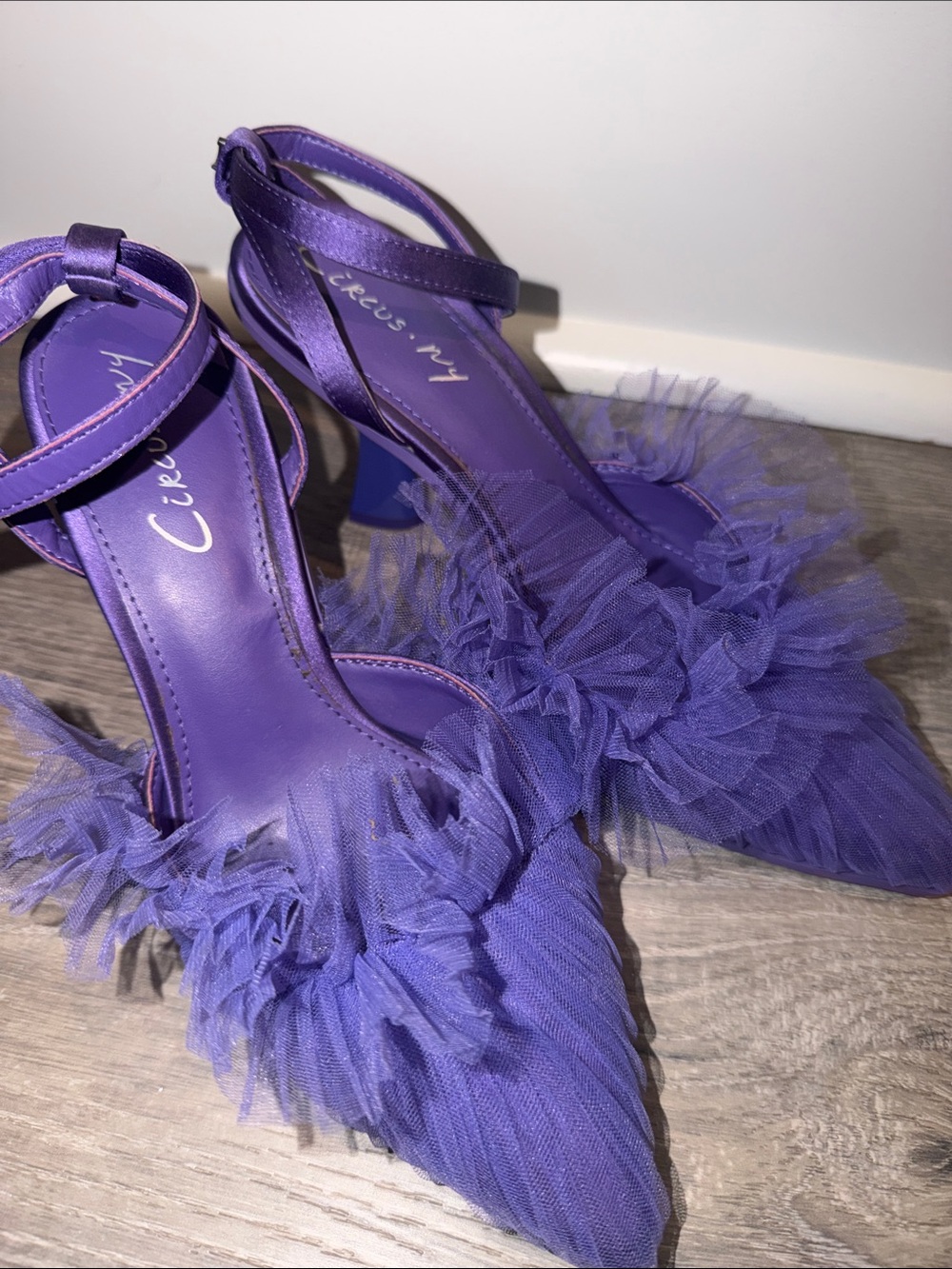 Circus by Sam Edelman Purple Tulle Pointed Toe Ankle Strap Heels